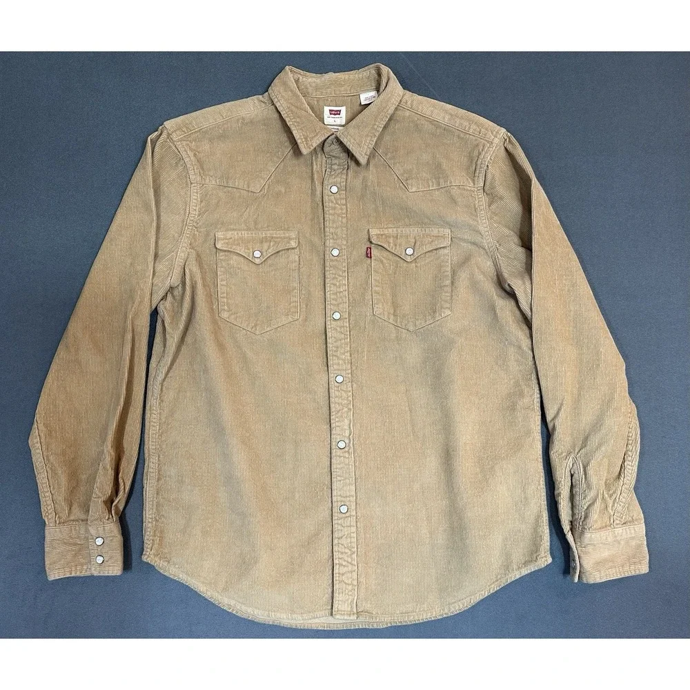 Levi's Shirt Mens Corduroy Western Cowboy Pearl Snap Outdoor 100% Cotton Size L